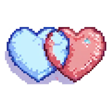 two hearts overlapping, love and friendship pixel art sticker
