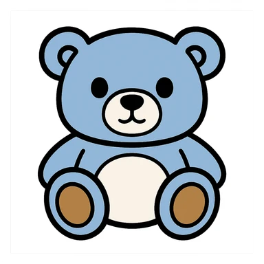 Change the teddy bear's fur to a flat blue color with white, no shadows, flat lighting, transparent background. sticker
