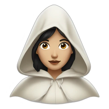 Woman with black hair, mole on her eye and a white cloak sticker