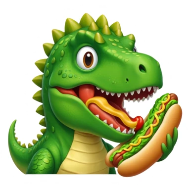 dinosaur eats hotdog, porttrait sticker