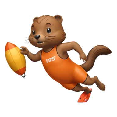 A focused beaver swimmer wearing a racing suit, diving past a floating buoy.


 sticker