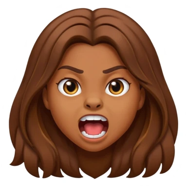 A girl growling like rawr silly vibes but make it an emoji not real human but long brown hair and more silly sticker