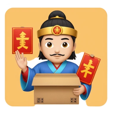 chinese Ming god hold carton box sticker
