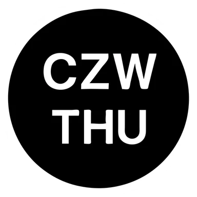 black circle background with white uppercase 'CZW' and white 'THU' below, both centered, modern style sticker