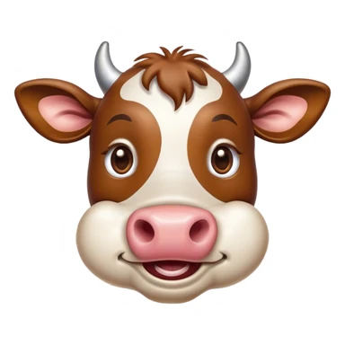 Cinematic Comical Brown Cow Portrait Emoji, Head tilted dramatically with an exaggeratedly amused expression, featuring a striking, glossy brown hide with a playful natural pattern, wide, expressive brown eyes filled with humorous disbelief, Simplified yet hilariously expressive features, highly detailed, glowing with a slightly sassy glow, high shine, dramatic yet playful, stylized with an air of cheeky farmyard mischief, bright and endearing, soft glowing outline, capturing the essence of a spirited and over-the-top cow, so meme-worthy it feels like it could moo its way into internet fame instantly! sticker