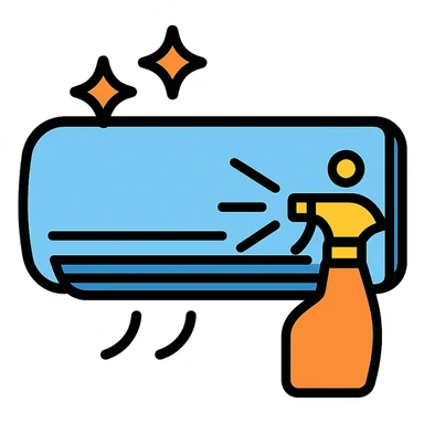 air conditioning cleaning icon showing an AC unit with sparkles or cleaning spray sticker
