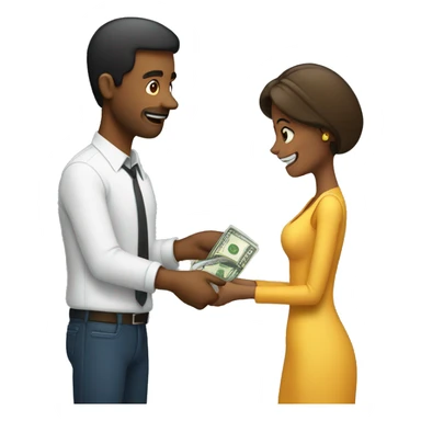 Man handing a woman money sticker