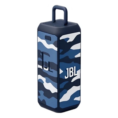 Navy blue and black maritime camouflage JBL Go 4, minimalist design, sleek portable speaker, simplified form sticker