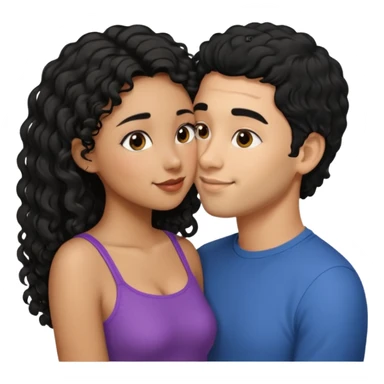 a straight short black hair man kissing a shorter girl with long black curly hair sticker