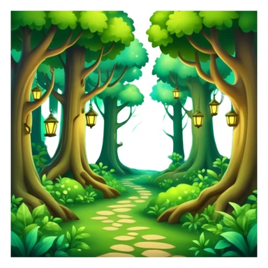 enchanted forest with lush green trees and magical glowing accents sticker