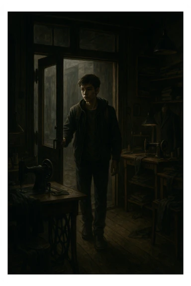 Sartaroshxonaga kirib kelayotgan o'smirin bola u eshikni ochayapti rakurs ichkaridan g'ira shira  sticker