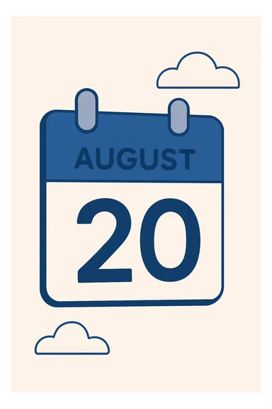 minimalist calendar block, date August 20, clean design sticker