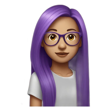 young skater girl with long straight purple hair and thin framed glasses sticker