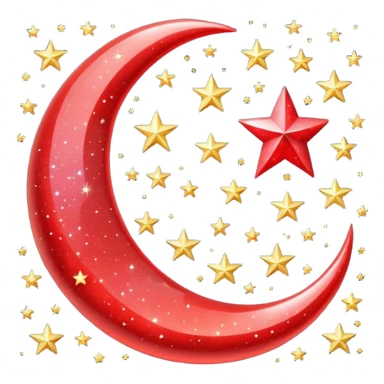 Beautiful sparkly glittery shiny pretty red crescent and stars scenery sticker