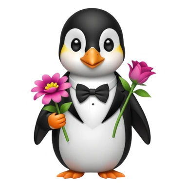 Penguin holding flowers sticker