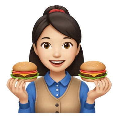 create a humongous asian girl with 2 burgers and a cookie in her mouth sticker