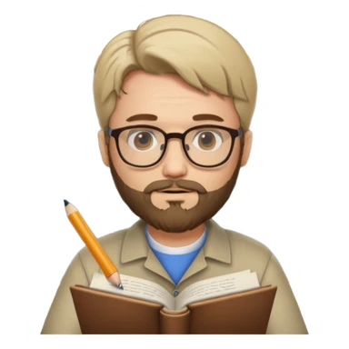 un escritor con barba y cabello medio largo raya en medio, escribiendo sticker