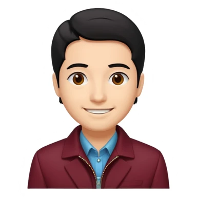 A architect with maroon jacket, and black hair sticker