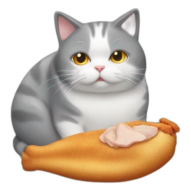 Fat gray cat Who eats chicken sticker