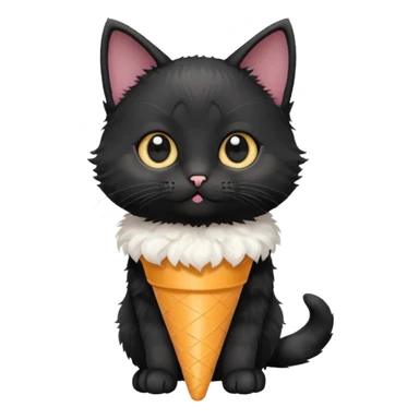 A mostly black kitten with a white chest and a plastic cone on sticker