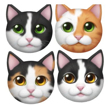 One Black White orange kitten with orange and black spots  Green eyes, pink nose  Black spot on left eye  Orange a big spot on right eye  On all four paws sticker