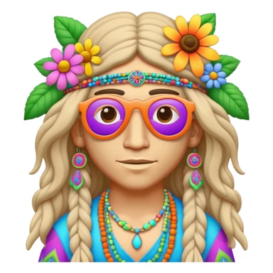 3D, psychedelic colored hippie with flower border sticker