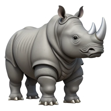 cinematic-rhino-full-body-standing-emoji,-massive-armored-body-poised-powerfully,-thick-horn-curving-slightly-forward,-head-tilted-dramatically,-rough-grey-hide-covered-in-dust,-simplified-focused-features sticker