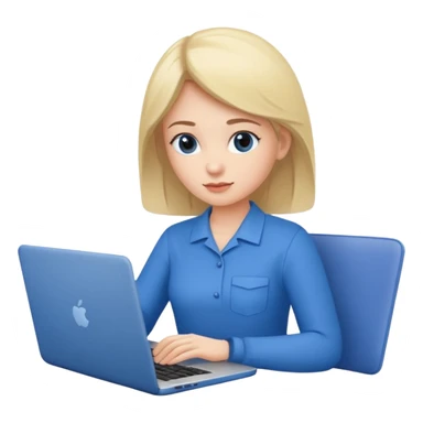 woman dressed in blue, working on laptop sticker