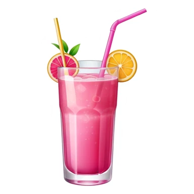Refreshing pink fruity drink with straw in a glass sticker