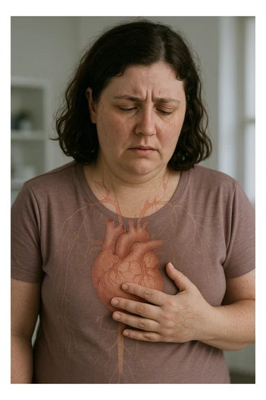 Donna con problemi cardiovascolari e linfatici a causa della sua PCOS, immagine realistica sticker