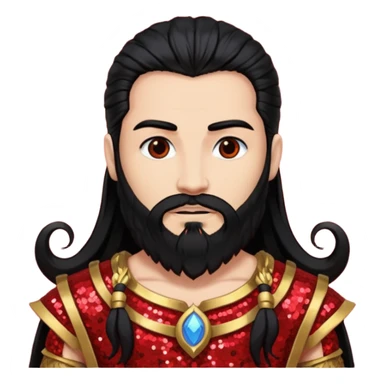 Mars, God of War from Gods and Goddesses with long black hair and beard, red and black sequin outfit, light tan skin sticker