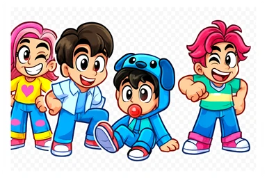 Extract every character from the background, including the clothes and accessories they are wearing, and place on a transparent background. Keep the original style and appearance exactly the same. and separately give me the picture

 sticker