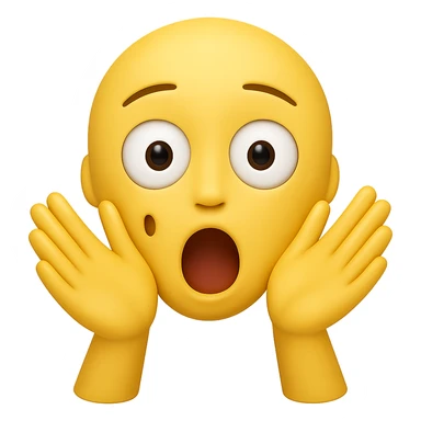Add hands to the chocki emoji while keeping the shocked face expression. Preserve the transparent background. The style should match the Apple emoji style with its characteristic look and colors. sticker