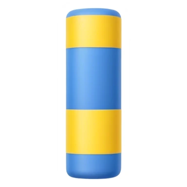 Blue foam tube with yellow ends on both end, not hollow, front view sticker