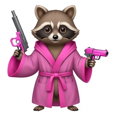 Raccoon in a robe holding a pink gun sticker