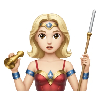 Blonde Wonder Woman holding white orchestra conductor’s baton and bell sticker