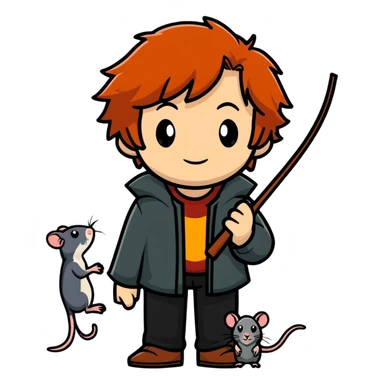 Ron Weasley with broken wand and pet rat sticker