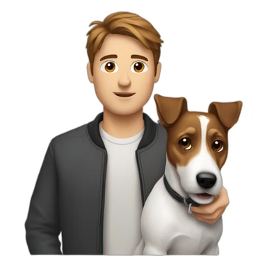 Man with modern brown hair cut with jack russell terrier dog sticker