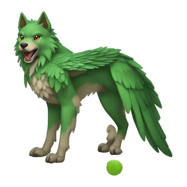 Full-body green gryphon-inspired wolf with a beak for its mouth and wings sticker