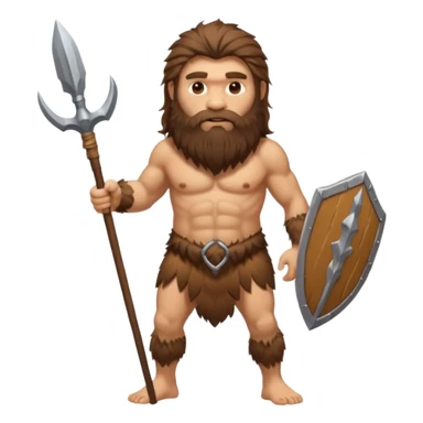 fullbody Neanderthal very hairy long hair and beard holding a spear sticker