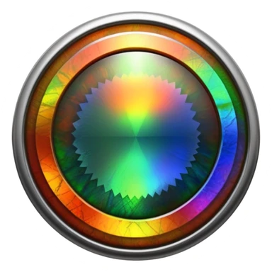 extra close-up round cut ammolite gemstone with holographic effect and elegant silver metal accent sticker