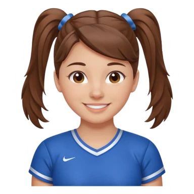 brown hair blue cheerleading shirt no bangs with a low pony tail smiling sticker