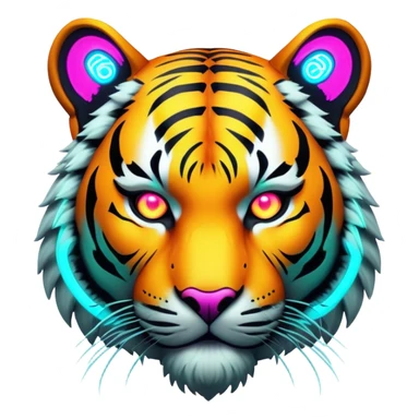Cyberpunk tiger with neon lights and implants sticker