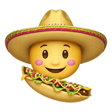 smile emoji with sombrero hat eating taco sticker