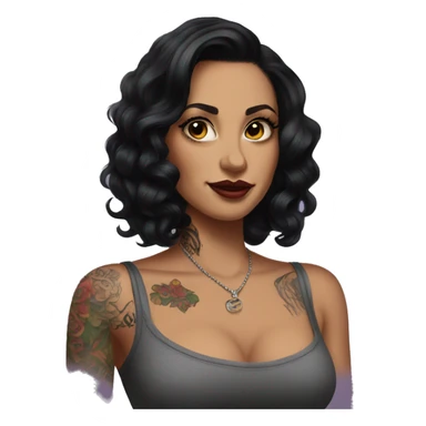 Pinupx shoulder length dark hair and tattoos .  sticker