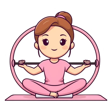 Girl with light brown hair and hazel eyes wearing a pink matching set holding a Pilates circle sticker
