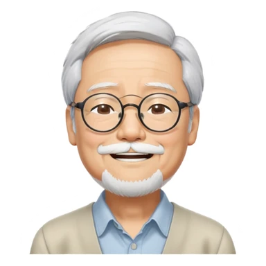 _cinematic-realistic-portrait-of-hayao-miyazaki,-depicted-with--large-rectangular-glasses,-his-happy-expression-rendered-in-lifelike-detail,-illuminated-with-soft,-realistic-lighting-that-emphasizes-his-creative-genius, his eyes shut  closed because of his large smile. eyes are shut sticker