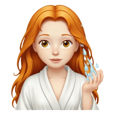 Ginger girl in white robe long wet hair relaxing shower skin care sticker