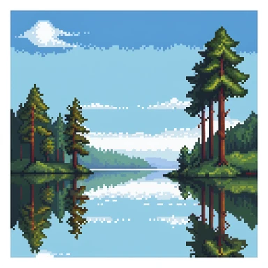 Calm river with reflection of trees and sky sticker