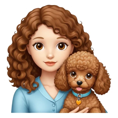 à beatiful long hair brunette wavy with  brown eyes and apricot toy poodle  dog girl sticker